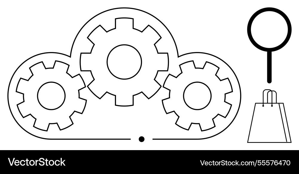 Cloud computing concept with gears magnifying Vector Image