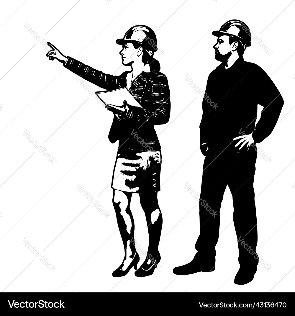 Engineer and foreman working sketch Engineer and foreman working sketch Vector Image