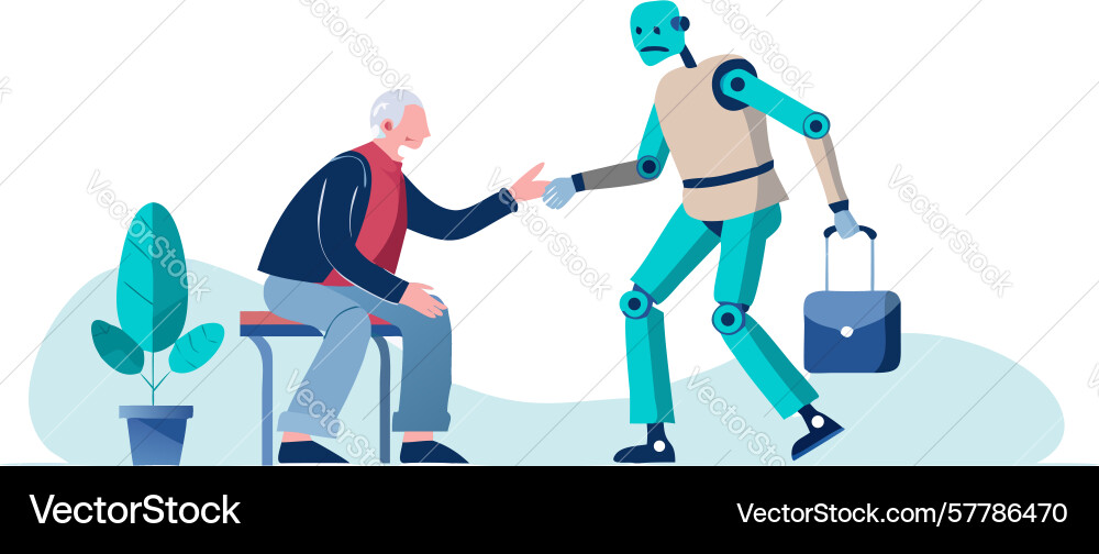 Robot and human in business interaction design Vector Image