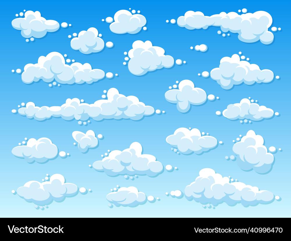 Various round clouds with shadow on blue gradient Vector Image