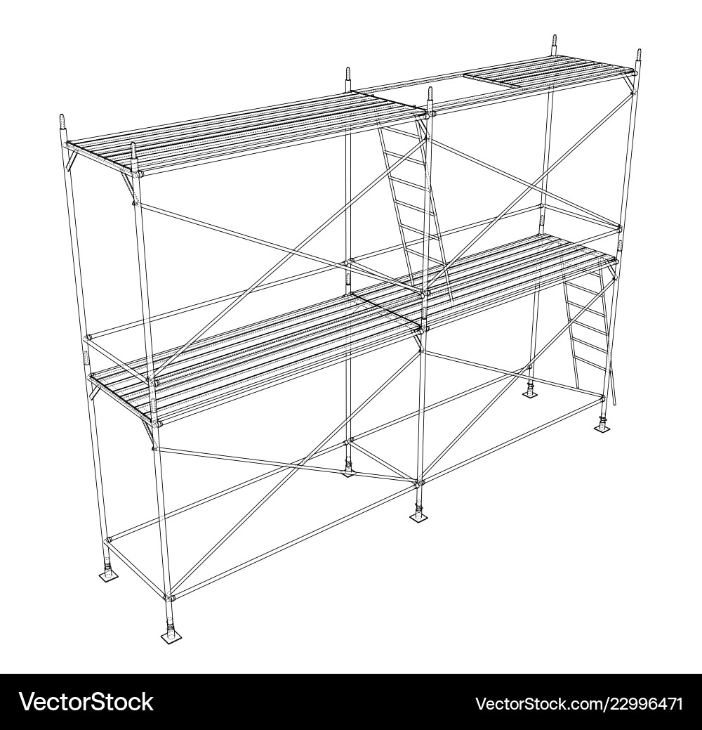 3d outline scaffold rendering of vector image