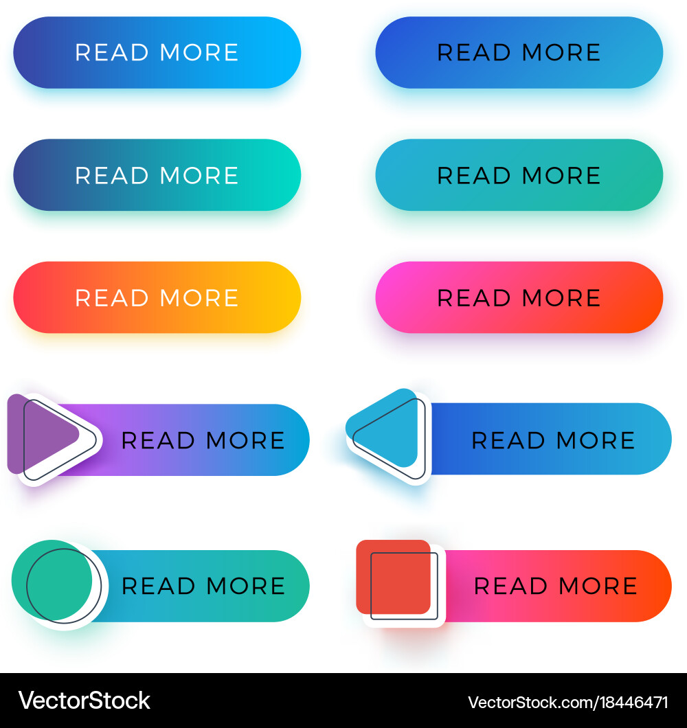 Modern Read More Buttons - Color Set vector image