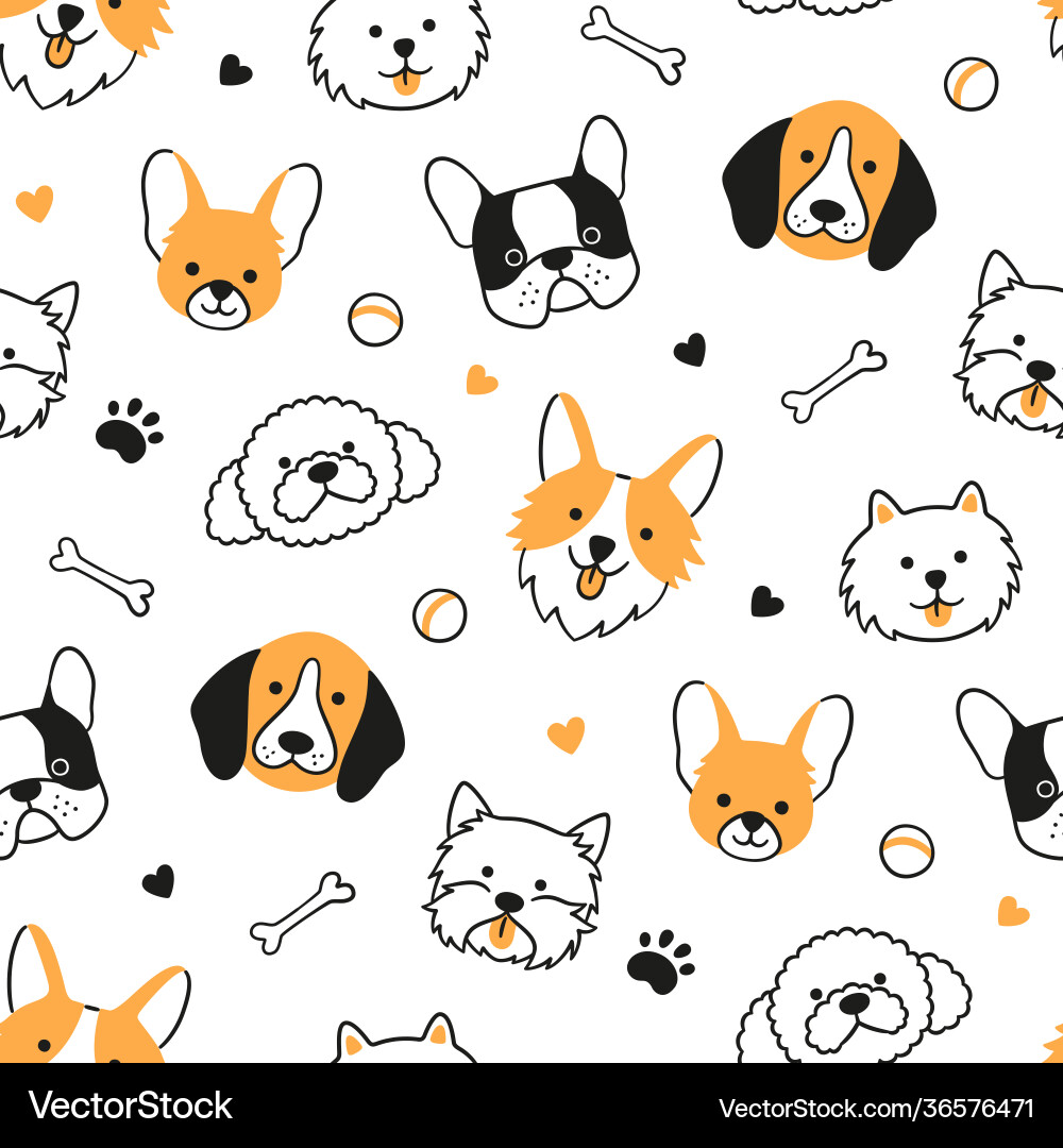 Seamless pattern with heads different breeds Seamless pattern with heads different breeds vector image