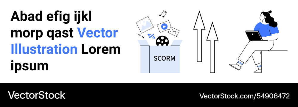E-learning concept with scorm package and engaged E-learning concept with scorm package and engaged vector image