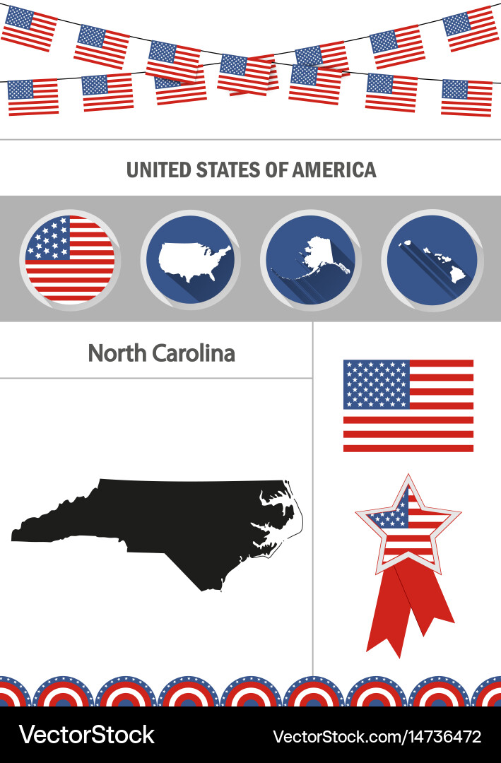 North Carolina Landkarte Icons Vektorbild