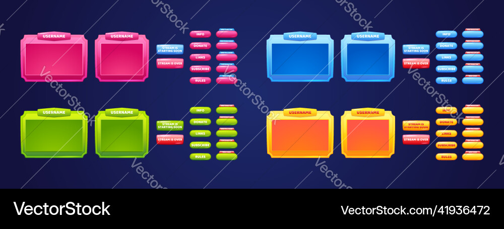 Overlay panels and buttons for live game stream Overlay panels and buttons for live game stream vector image