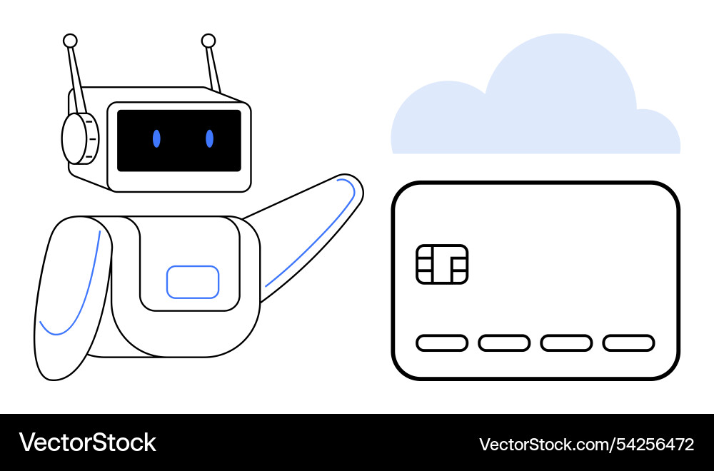 Robot pointing to a credit card with cloud icon Robot pointing to a credit card with cloud icon Vector Image