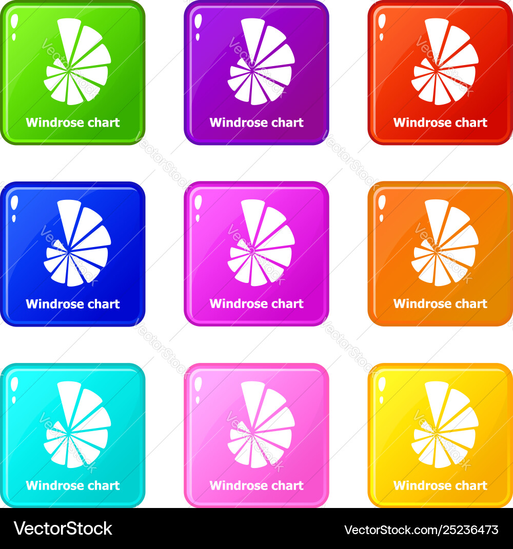 Windrose chart icons set 9 color collection Windrose chart icons set 9 color collection vector image