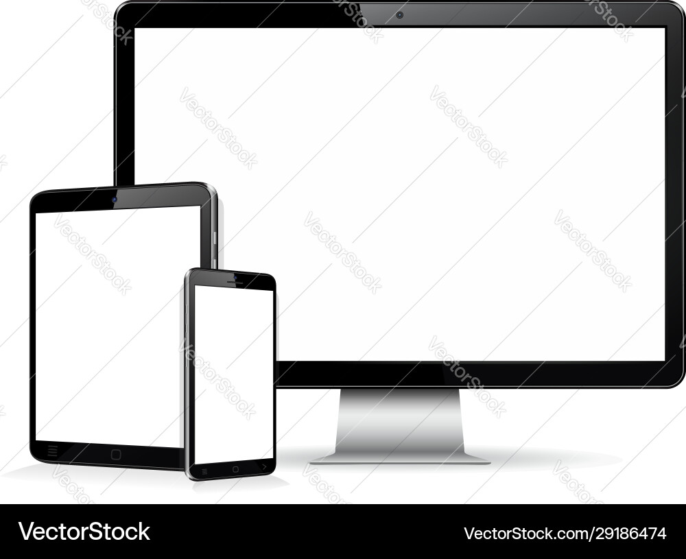Computer display tablet smartphone mock up Computer display tablet smartphone mock up Vector Image