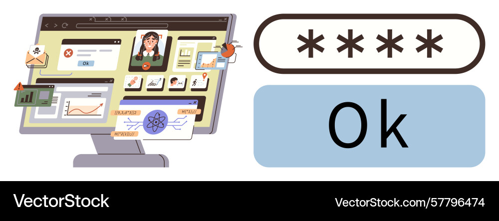 Cybersecurity concept with password input vector image