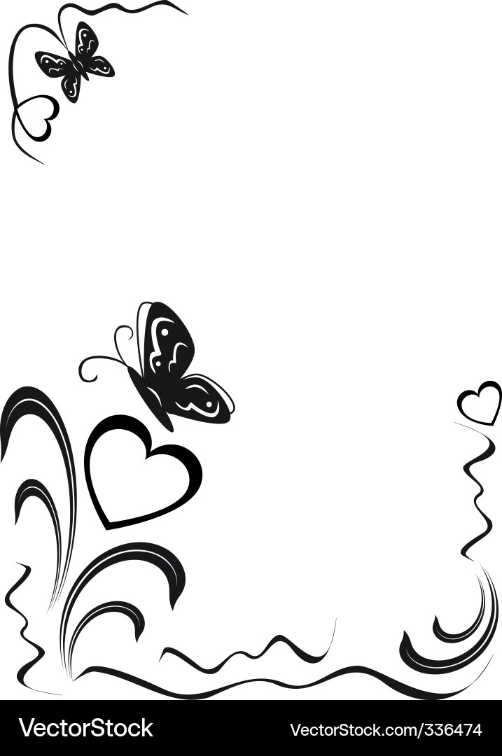 Floral Hearts and Butterfly Ornament Vector Image