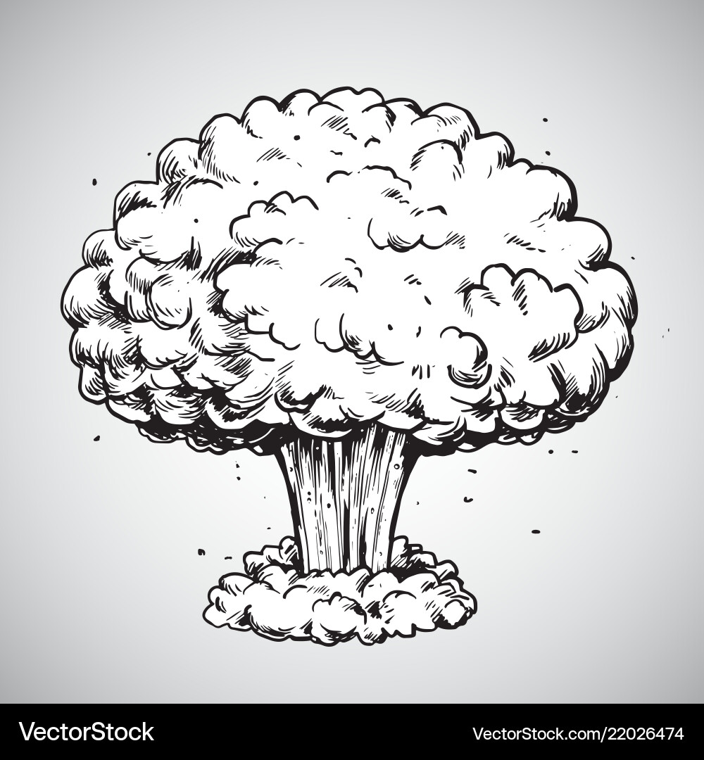 Nuclear explosion mushroom cloud drawing Nuclear explosion mushroom cloud drawing vector image