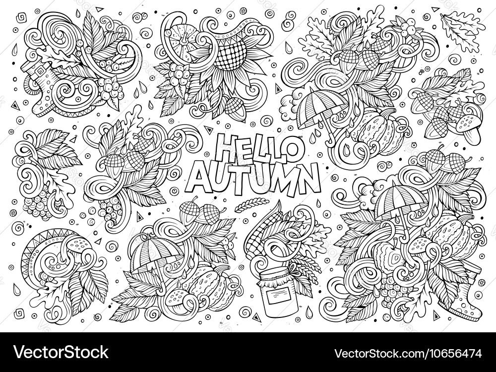 Set of autumn theme items objects and symbols vector image