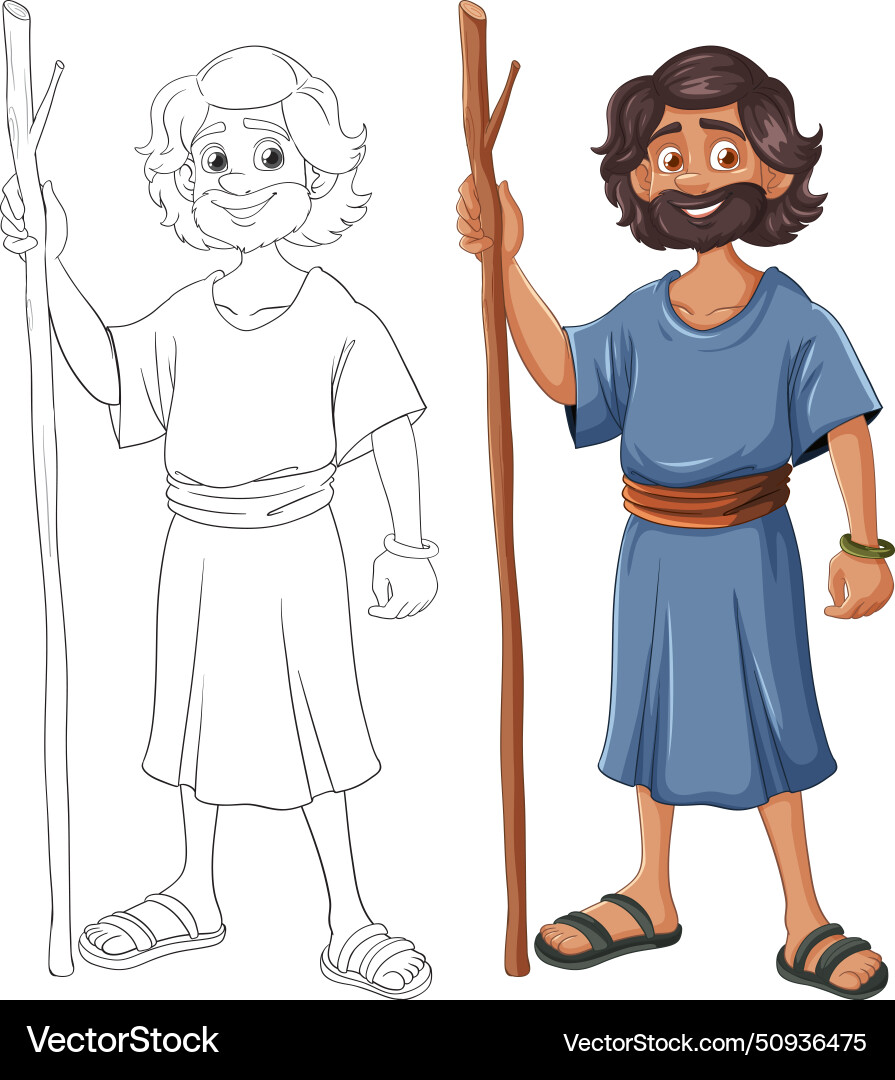 A character before and after coloring A character before and after coloring vector image