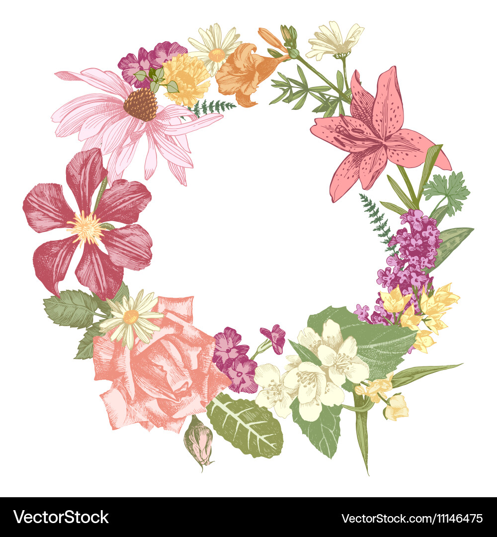 Colorful Floral Wreath Vector Image