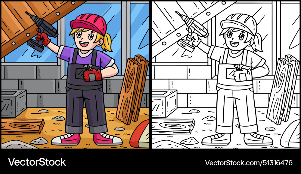 Construction worker with a hand drill Royalty Free Vector