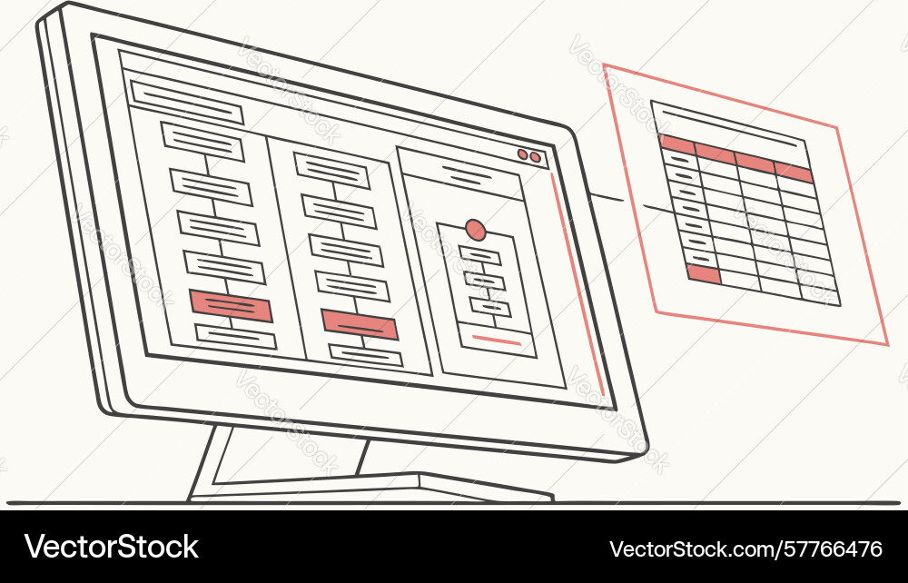 Digital file management on desktop organized data vector image