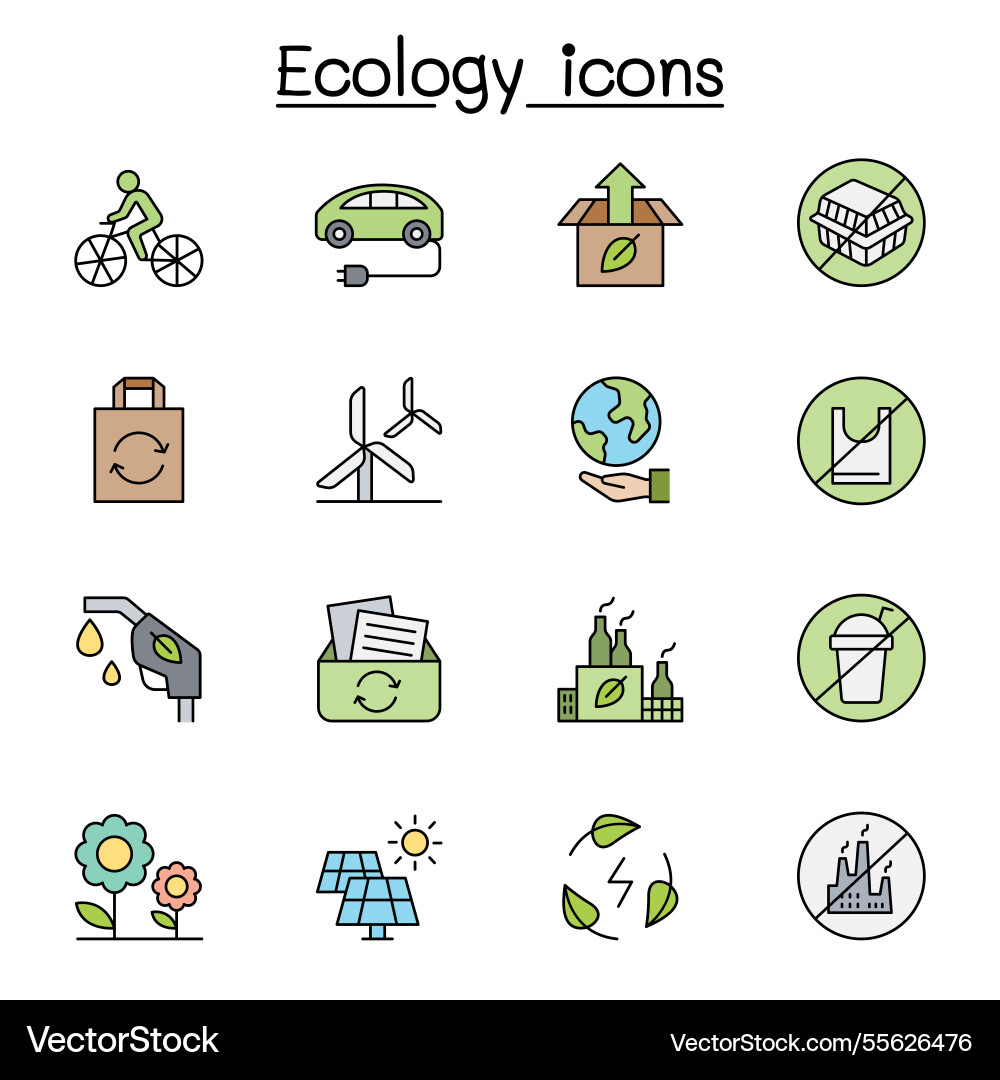 Ecology icon set in color line style Vector Image