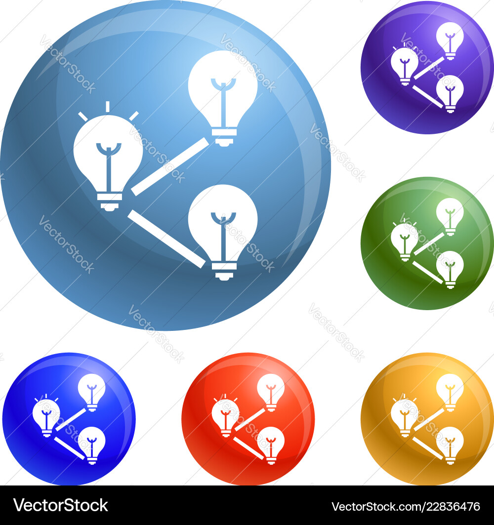 Idea bulb interaction icons set Idea bulb interaction icons set Vector Image
