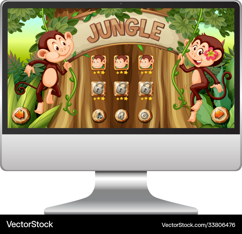 Jungle game on computer screen vector image