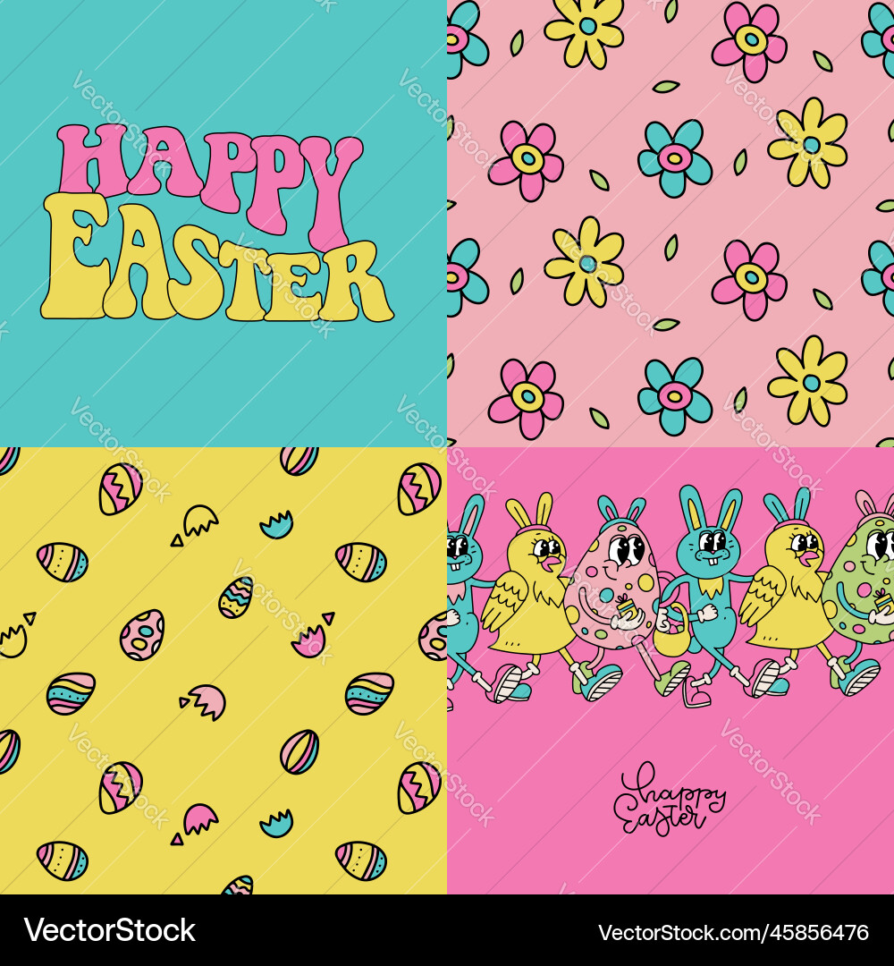 Retro Easter Cards - Groovy 70s Style Vector Image