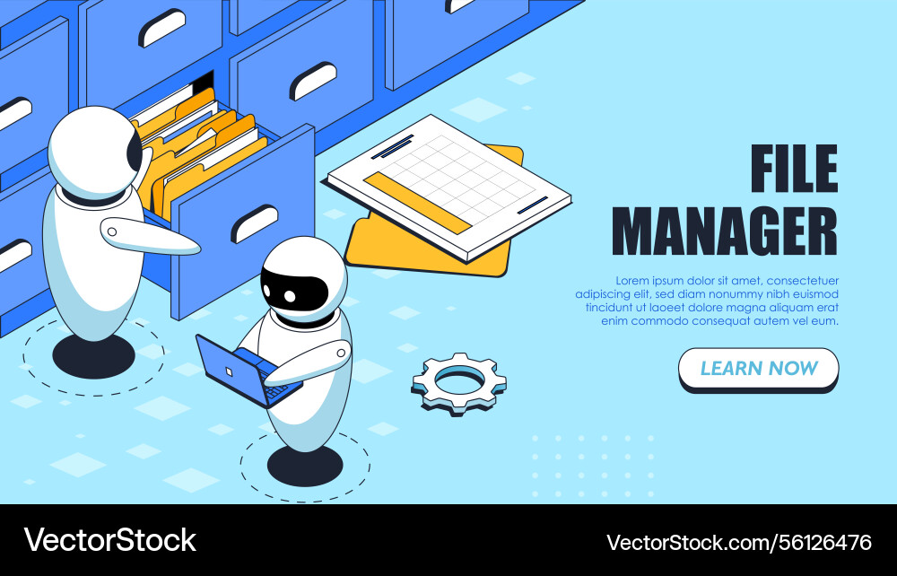 Robots organizing digital file folders Vector Image