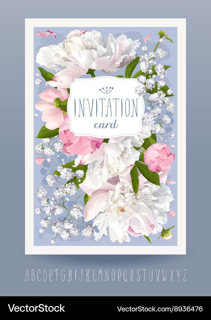 Romantic Peony Wedding Invitation Vector Image