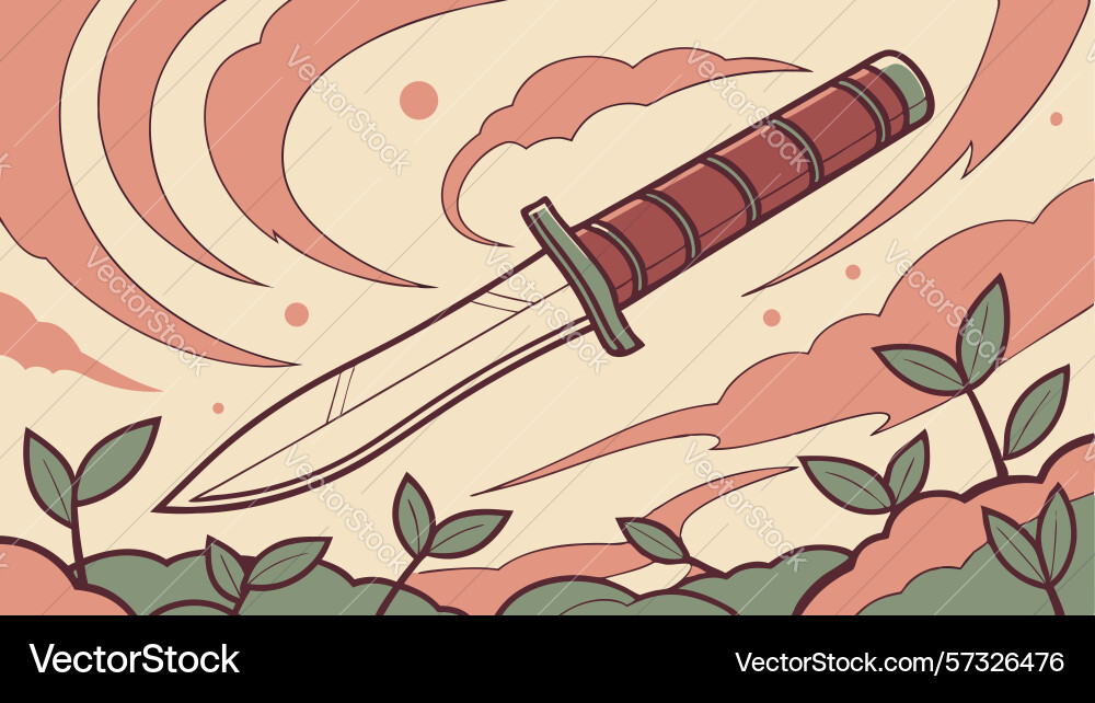 Rustic knife with leaves design generative ai Vector Image