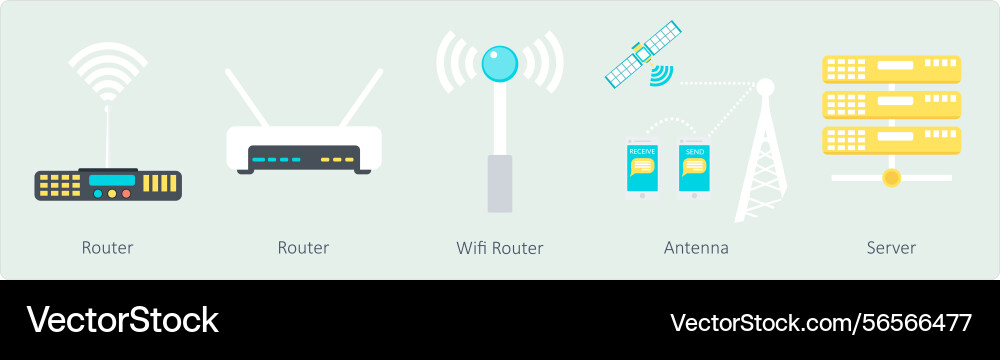A set of 5 communication icons as router wifi vector image
