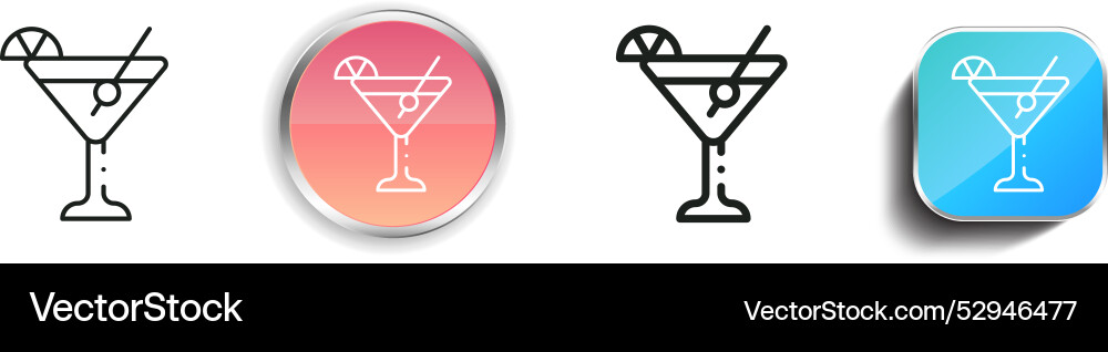 Cocktail icon thin linear regular and button vector image