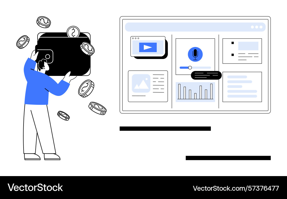 Digital wallet user managing finances with data Digital wallet user managing finances with data vector image