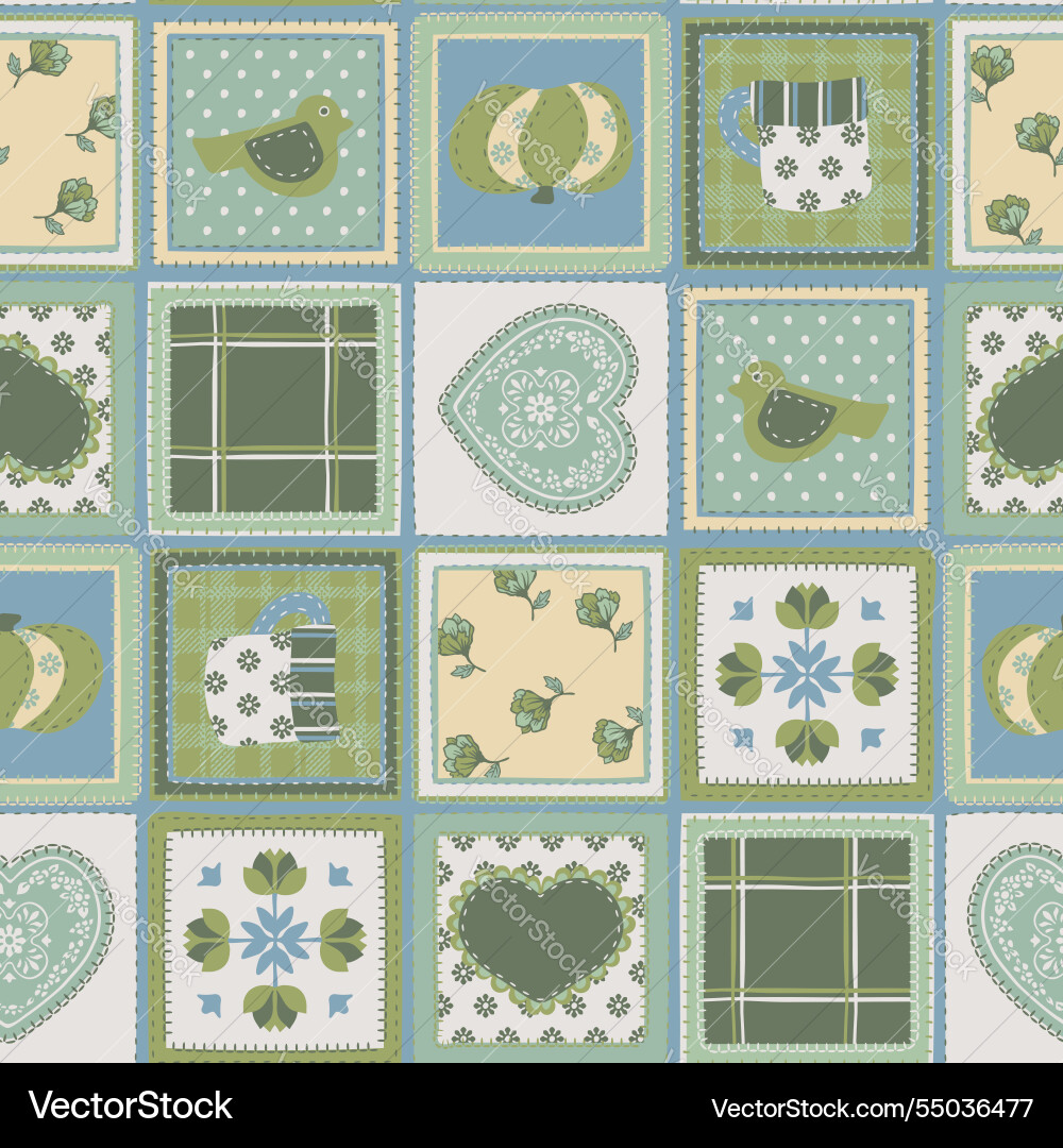 Patchwork pattern with flower and heart design Patchwork pattern with flower and heart design Vector Image
