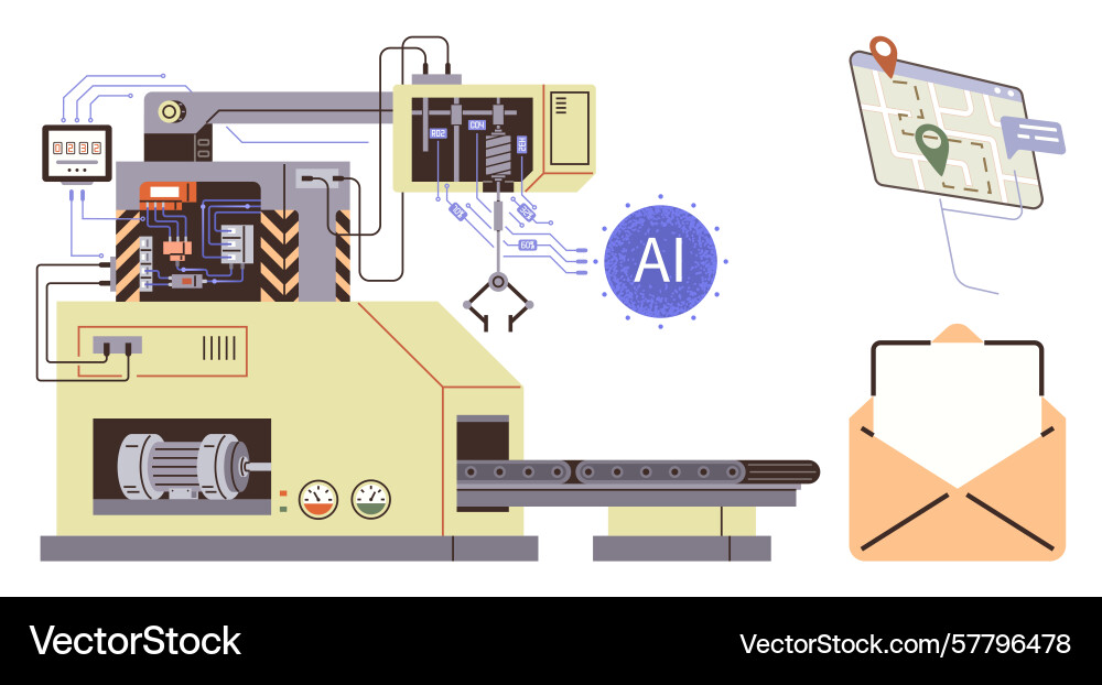 Ai-powered logistics automation with robotics Ai-powered logistics automation with robotics vector image