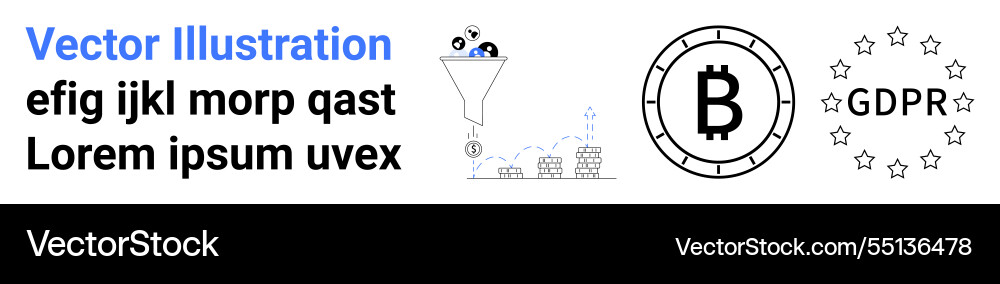 Bitcoin gdpr data filtering icons and conceptual vector image