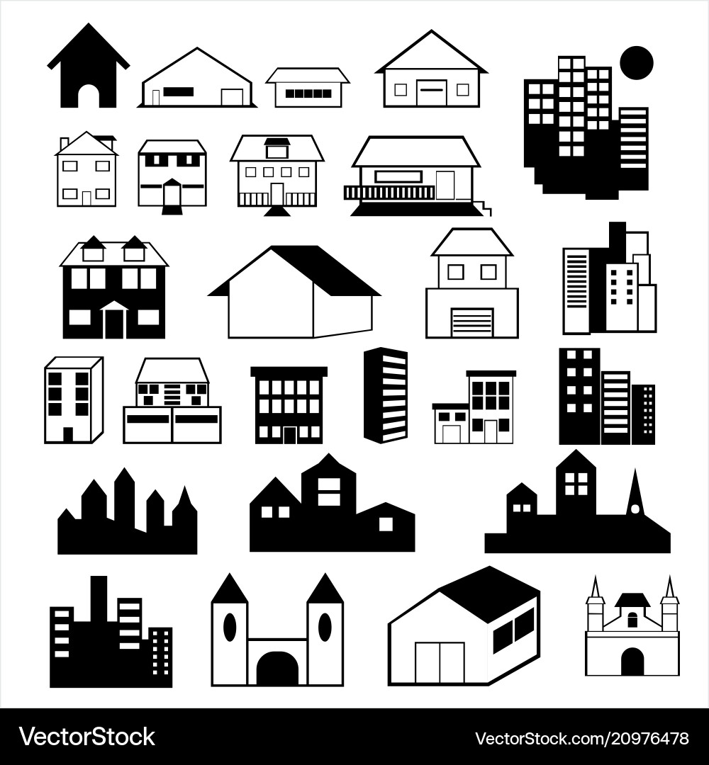 Buildings icon set Royalty Free Vector Image - VectorStock