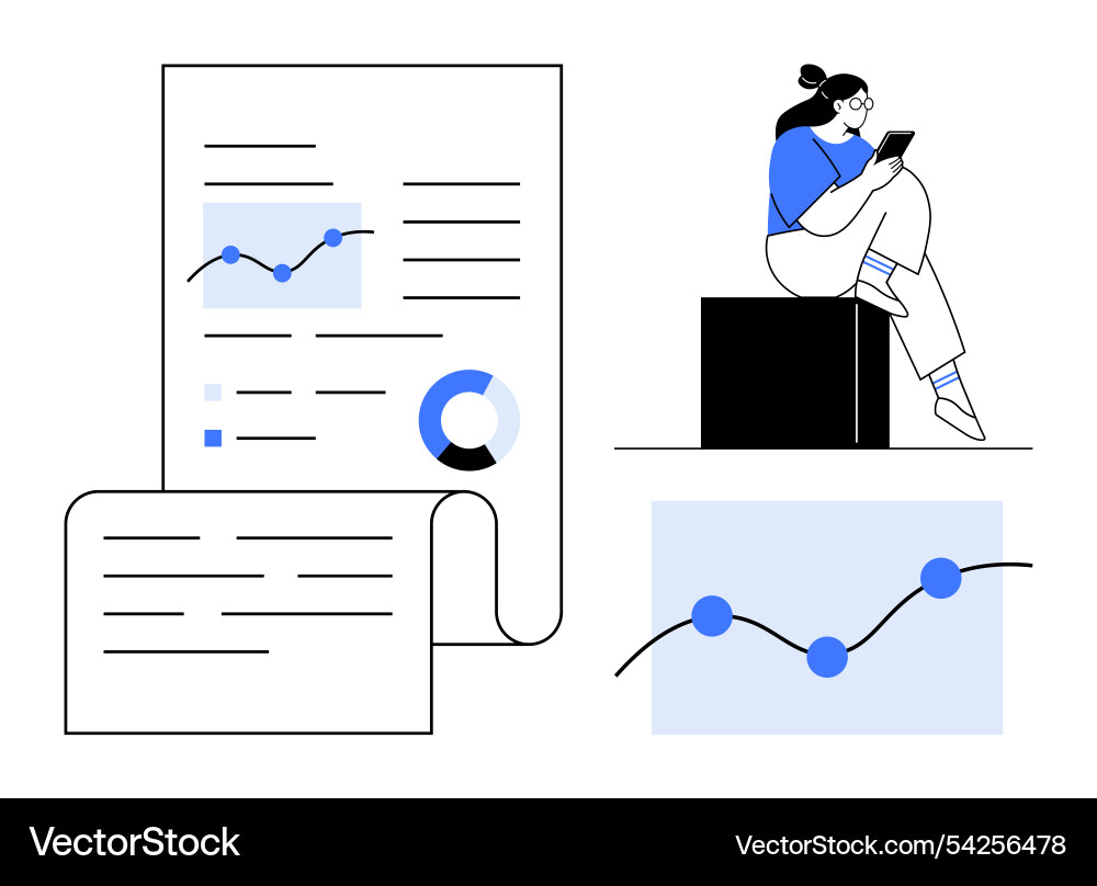 Data analysis scene with person reviewing graphs Data analysis scene with person reviewing graphs vector image