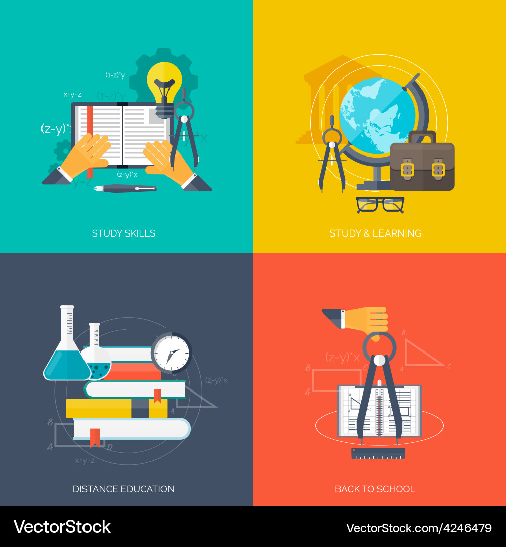 Flat concept education backgrounds set back Vector Image