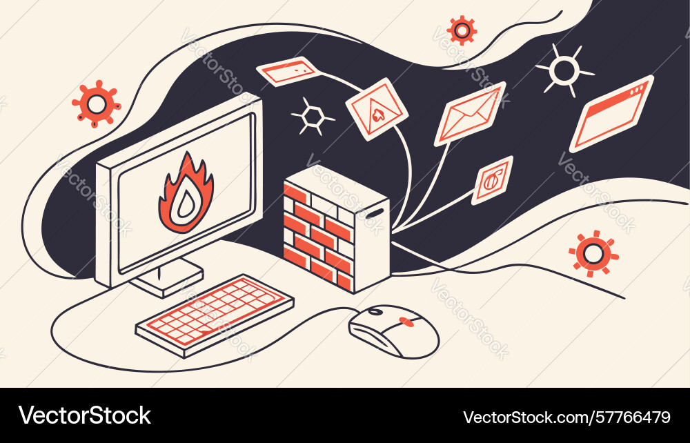 Secure network and firewall system cyber attack vector image