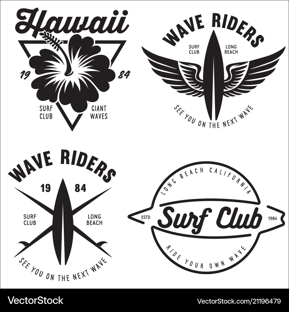 Set vintage surfing graphics and emblems Set vintage surfing graphics and emblems vector image