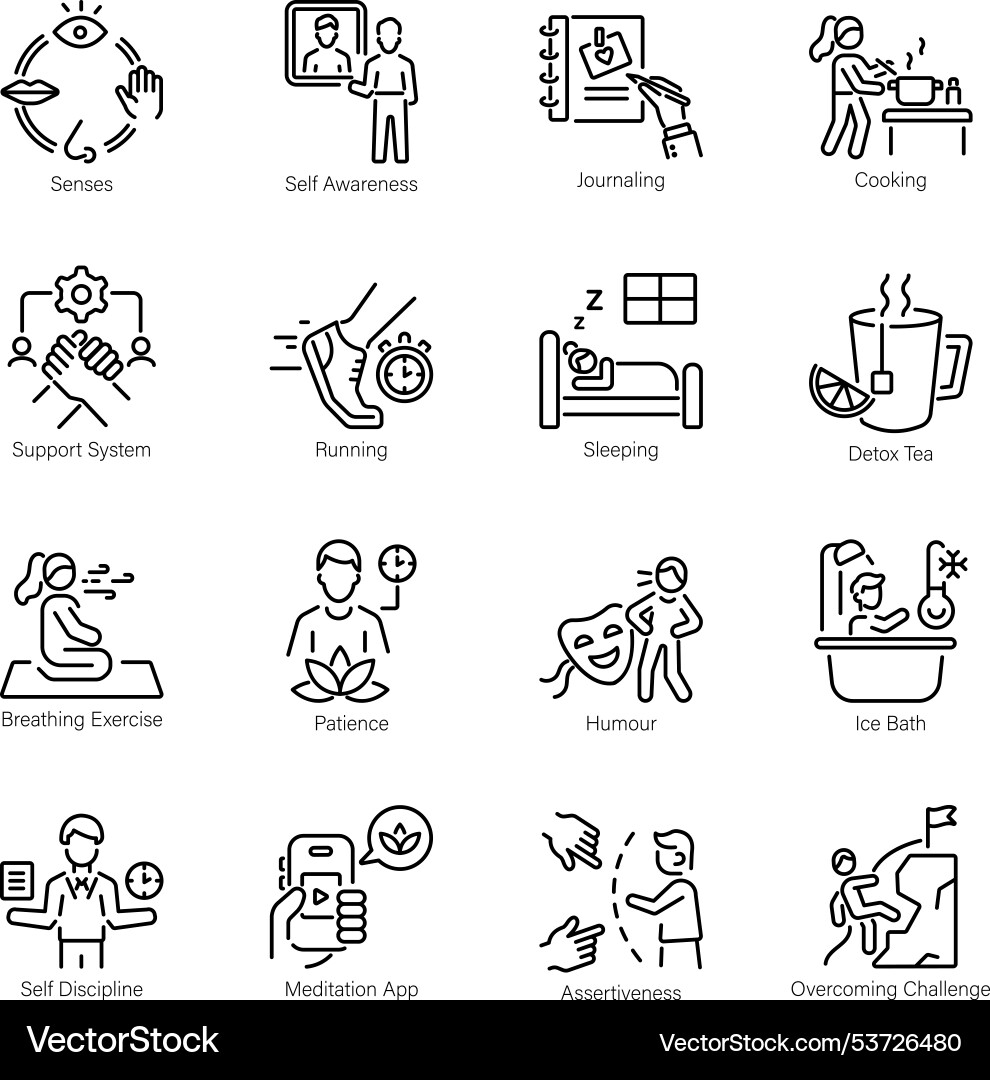 Bundle of linear style self improvement icons Vector Image