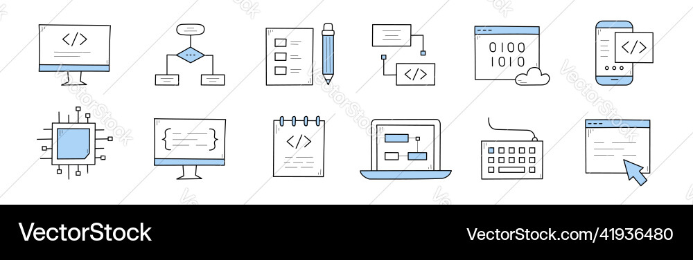 Coding und Programmierung doodle-Symbole Set Coding und Programmierung doodle-Symbole Set vektorbild
