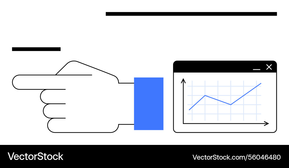 Hand gesturing toward window with line graph Vector Image