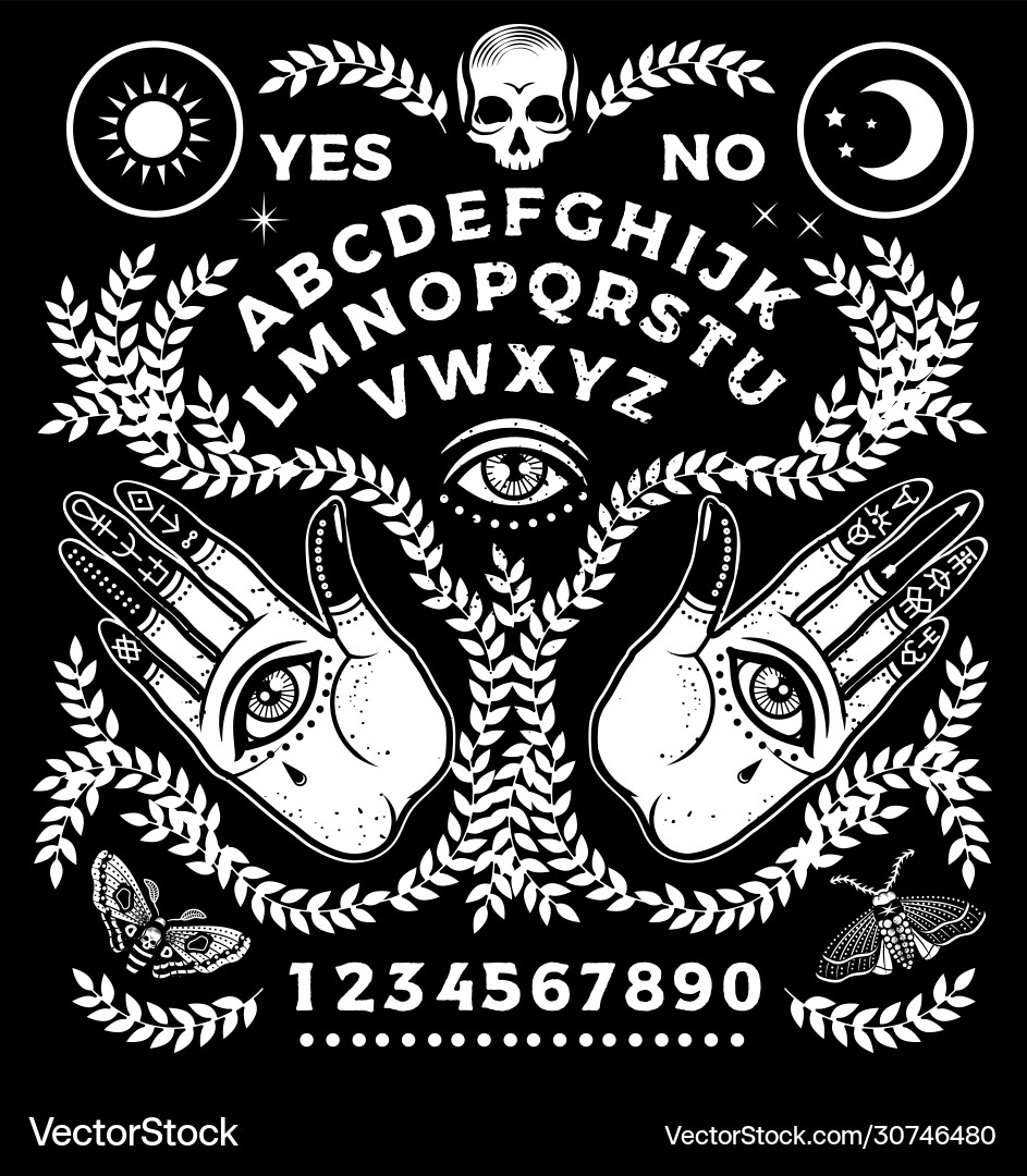 Ouija board with hands occultism set vector image