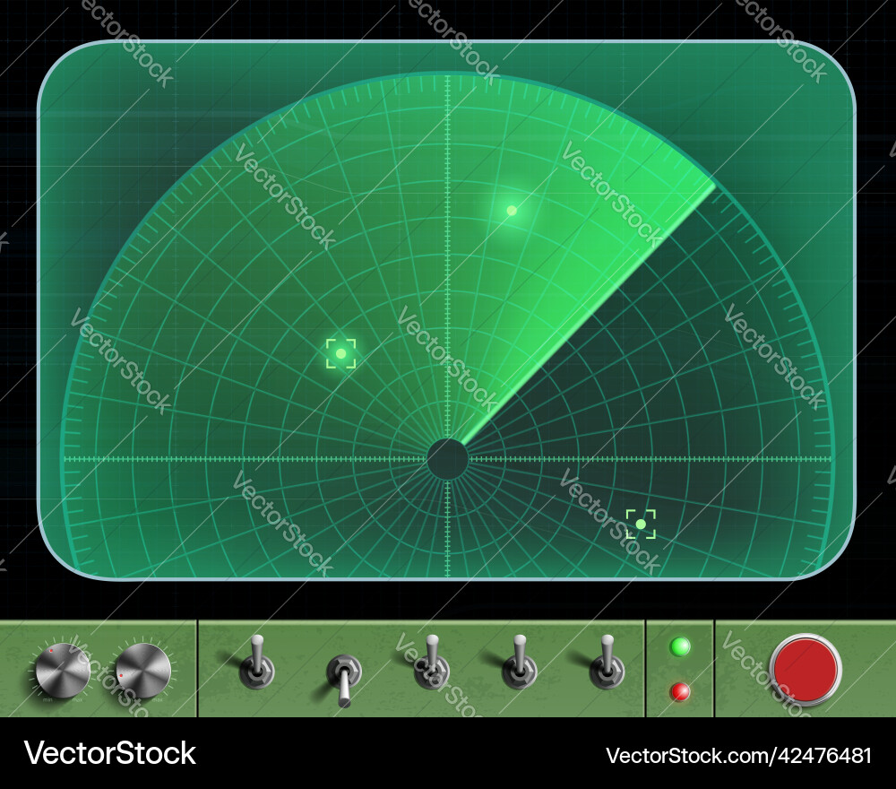 Military dashboard with screen radar red button Vector Image