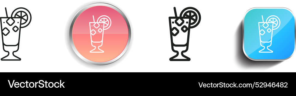Cocktail icon thin linear regular and button vector image