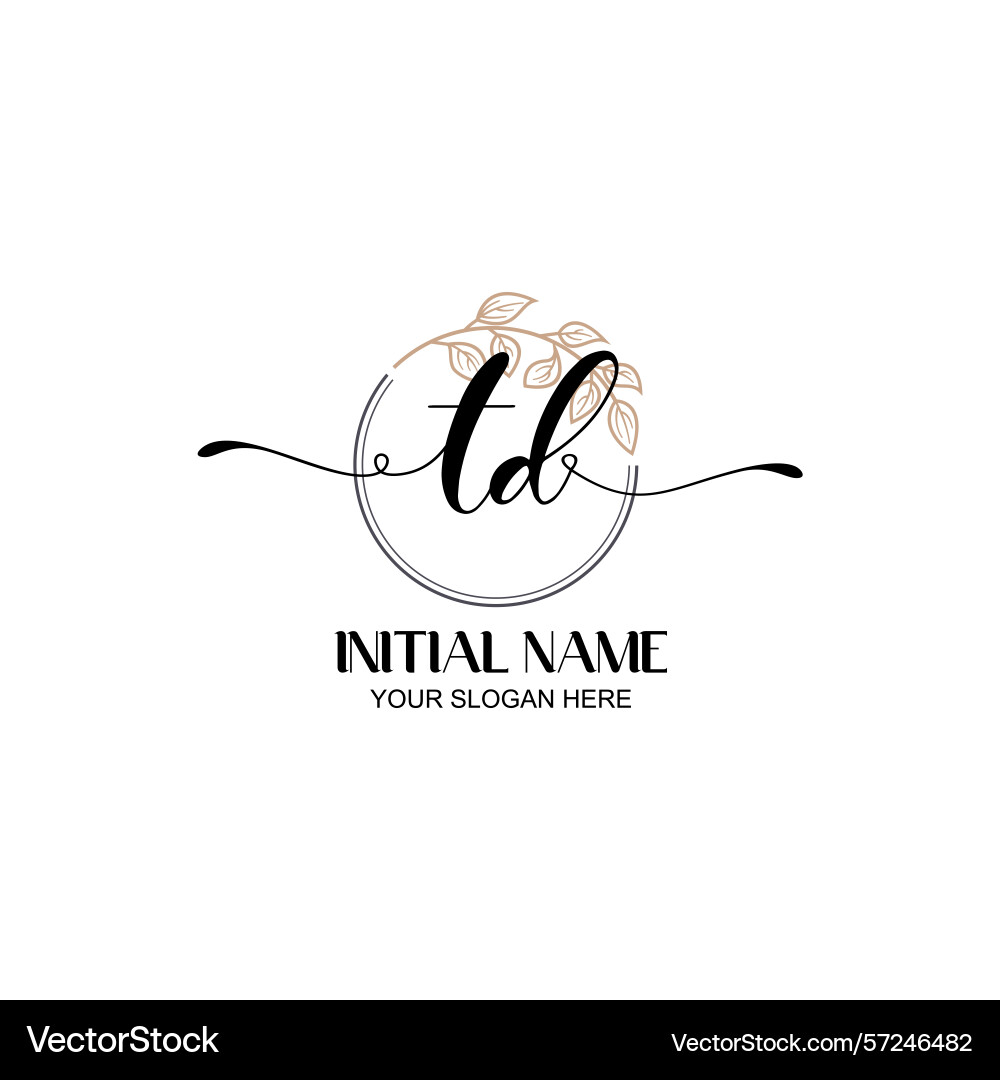 Elegant td initial logo design with botanical Vector Image