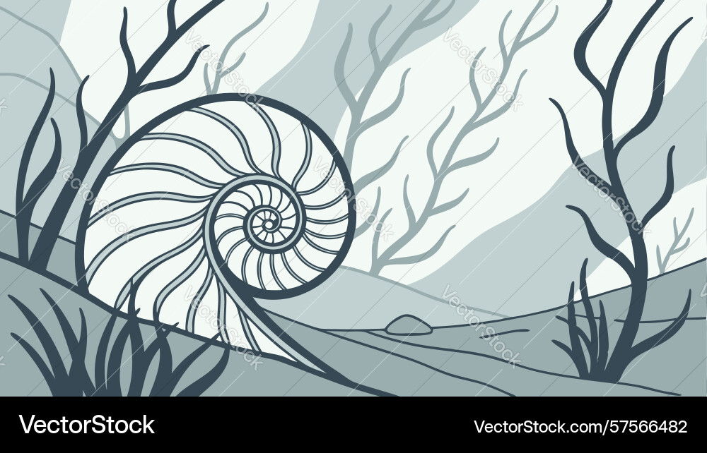 Nautilus shell in sparse forest landscape design vector image
