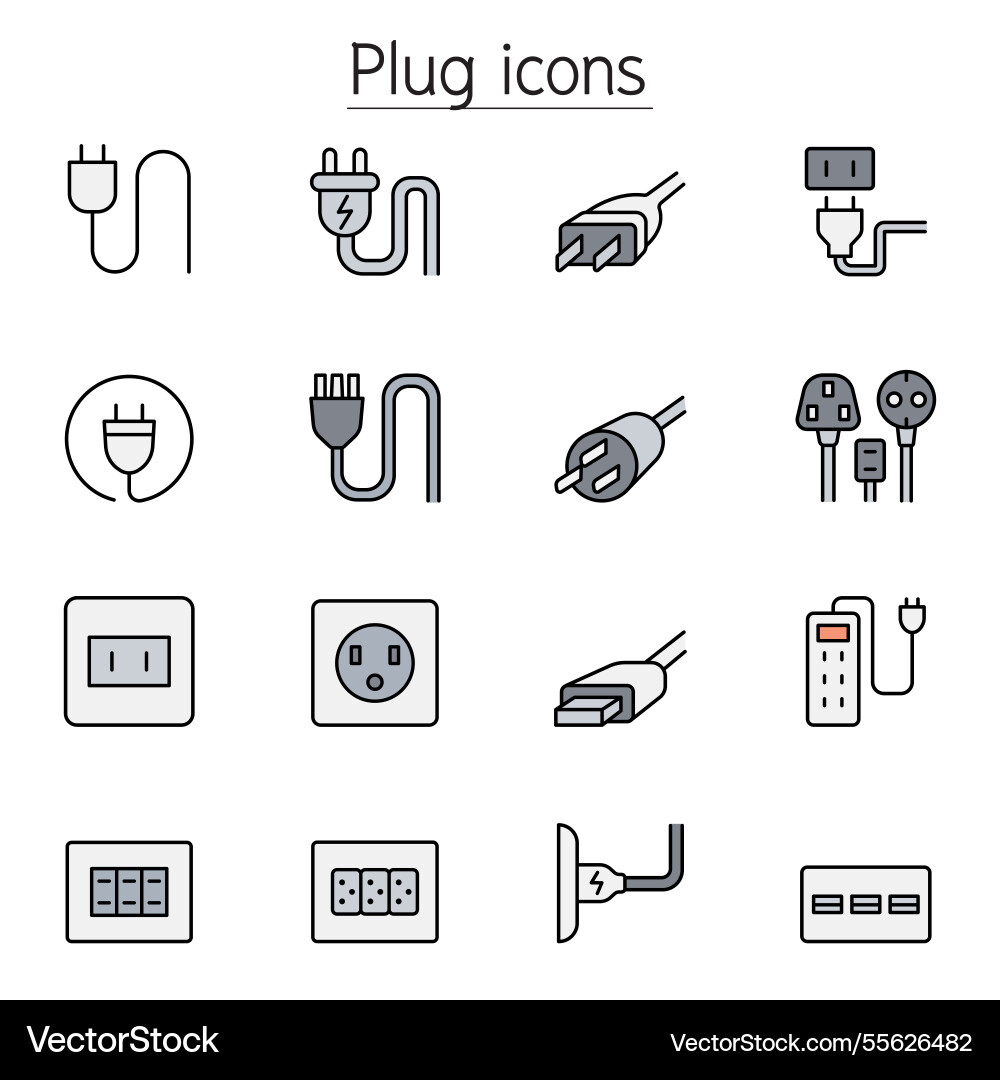 Plug socket outlet icons set in color line style Plug socket outlet icons set in color line style vector image