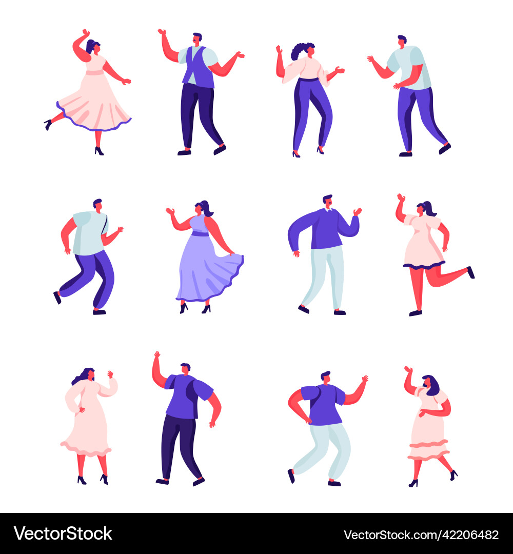Set of flat people dance at a party characters Set of flat people dance at a party characters vector image