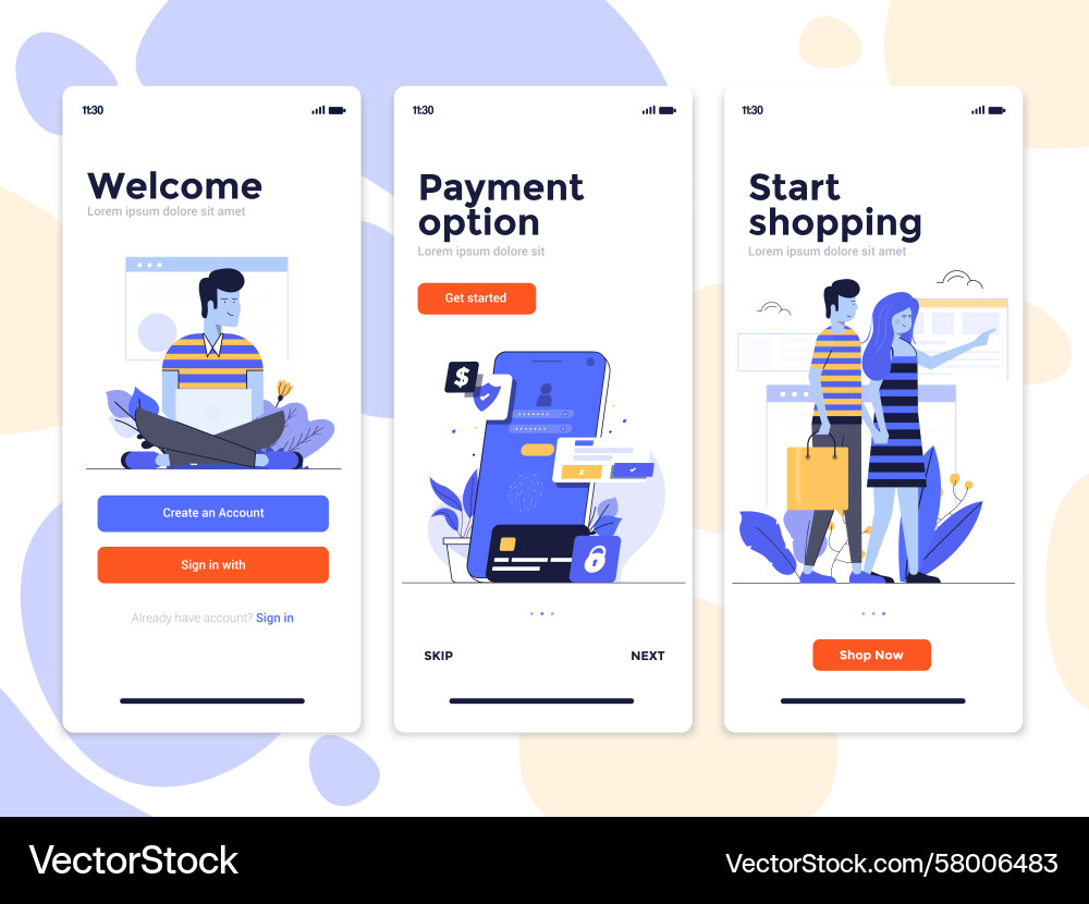 Mobile App UI Screens - E-commerce Vector Image